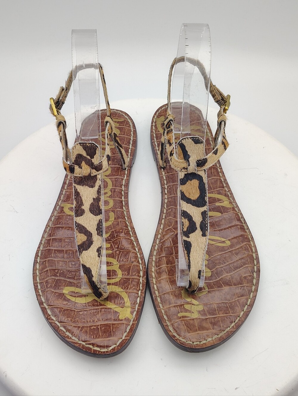 Sam Edelman Leopard Print T-Strap Gigi Sandals In Brown Combo Size Woman's 9